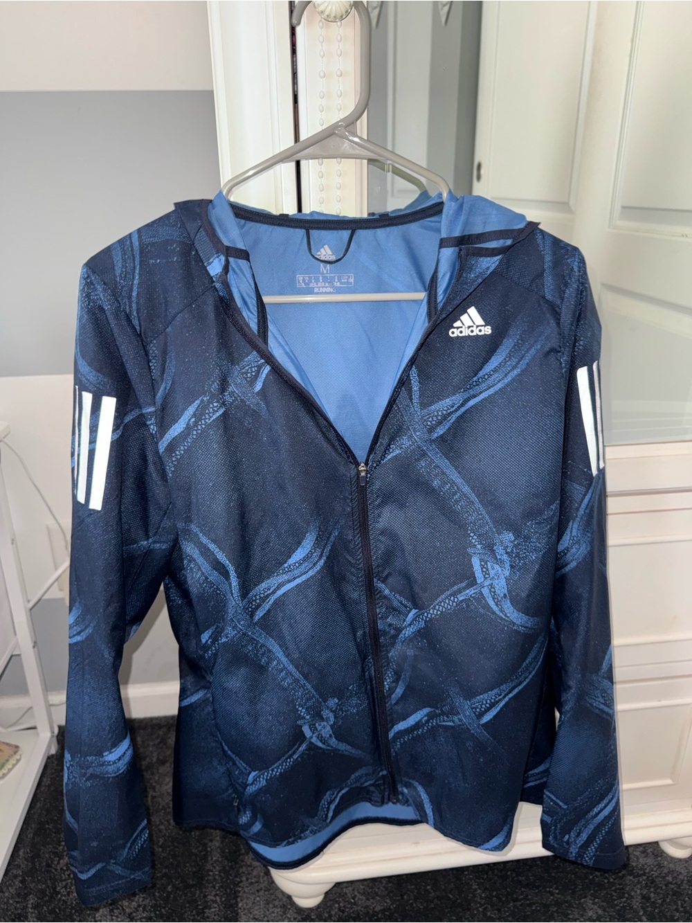 Adidas Navy and Light Blue Patterned Rain Jacket